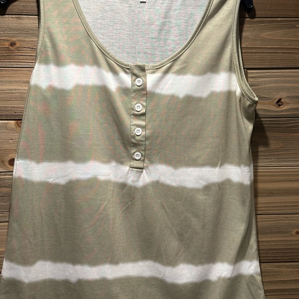 Striped Sleeveless Top - Green and White